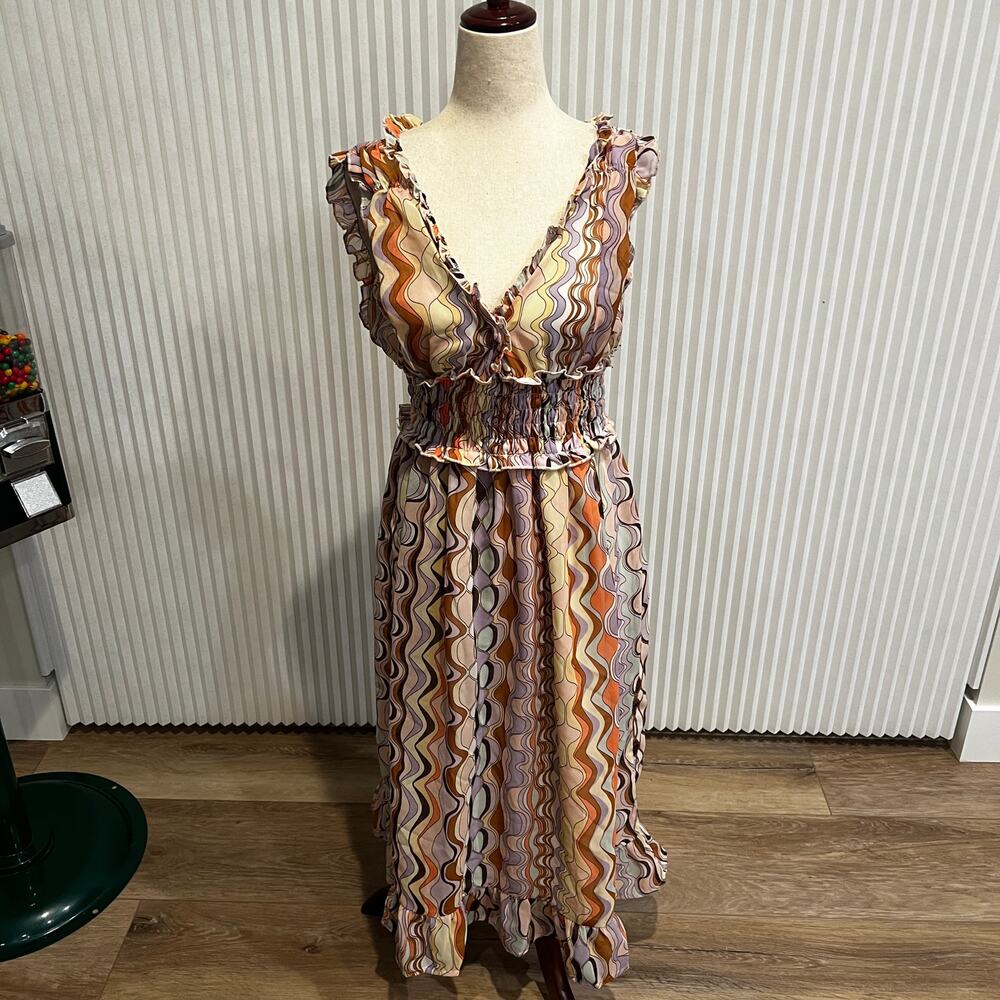 CHARLOTTE RUSSE Women's Multicolor Smocked Waist Midi Dress Size S